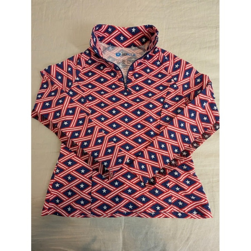 IBKUL Quarter Zip Top‎ Youth Size 5/6 Red White Blue Stars Stripes NWOT